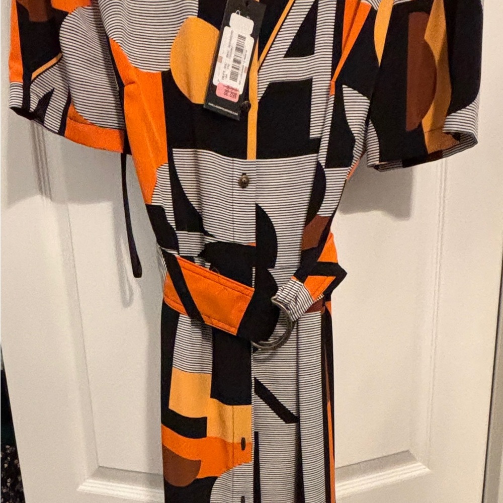 Karl Lagerfeld Black, Orange, Brown & Cream Graphic Midi Dress